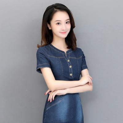 ĐẦM JEAN SUÔNG CỔ TRỤ TÚI XÉO - N01